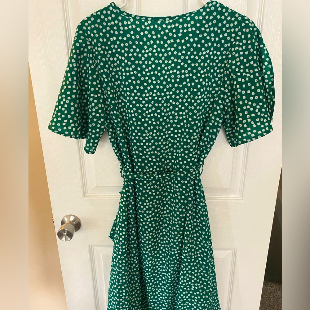 Evergreen Floral Print V-Neck Ruffle Trim Dress - Picture 3 of 8